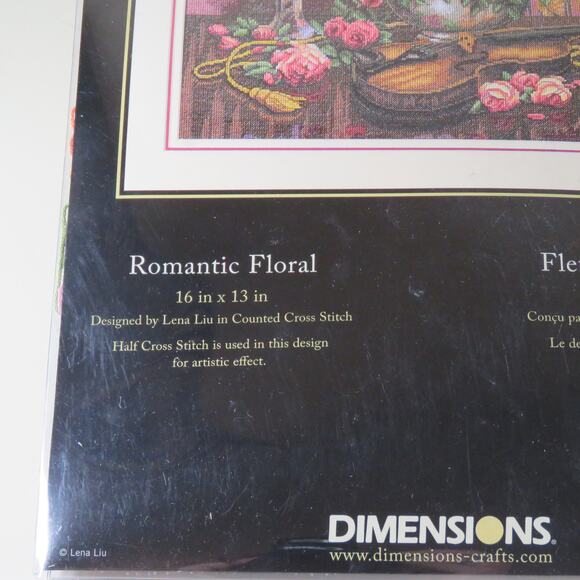 Dimensions Gold Collection Romantic Floral Cross Stitch Kit 16x13 Violin Flower - Picture 8 of 16